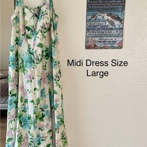 Old Navy Floral Midi Dress - Cream, Blue, and Pink